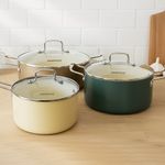 Coobinox® MUSH Ceramic Induction 3-Piece Cookware Set CO-13-06 Premium Cream Pine Moca Non-Stick Pot Collection